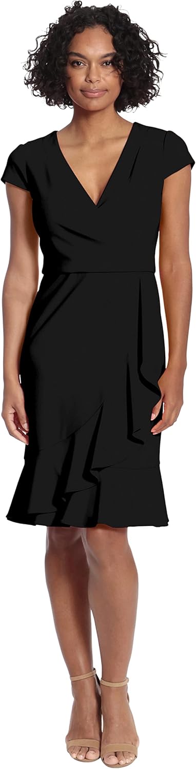 London Times T6702M - V-Neck Ruffle Drape Formal Dress