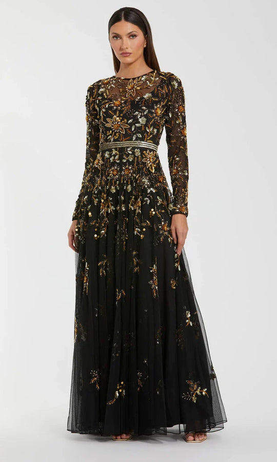 Mac Duggal 6200 - Beaded Sequin Long Sleeve Gown