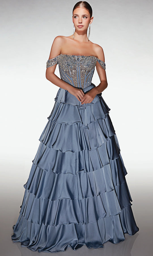 Alyce Paris 62035 - Beaded Off-Shoulder Tiered Ball Gown