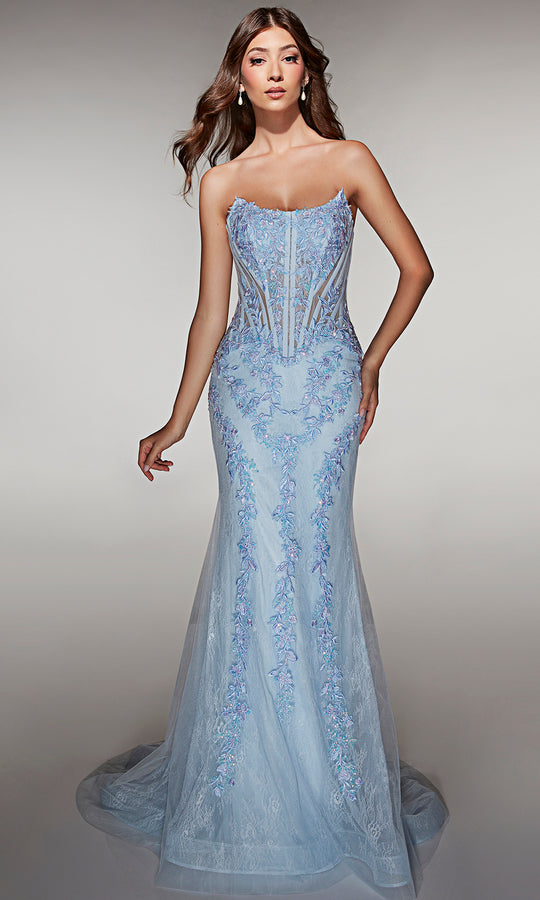 Alyce Paris 62036 - Floral Applique Mermaid Corset Gown