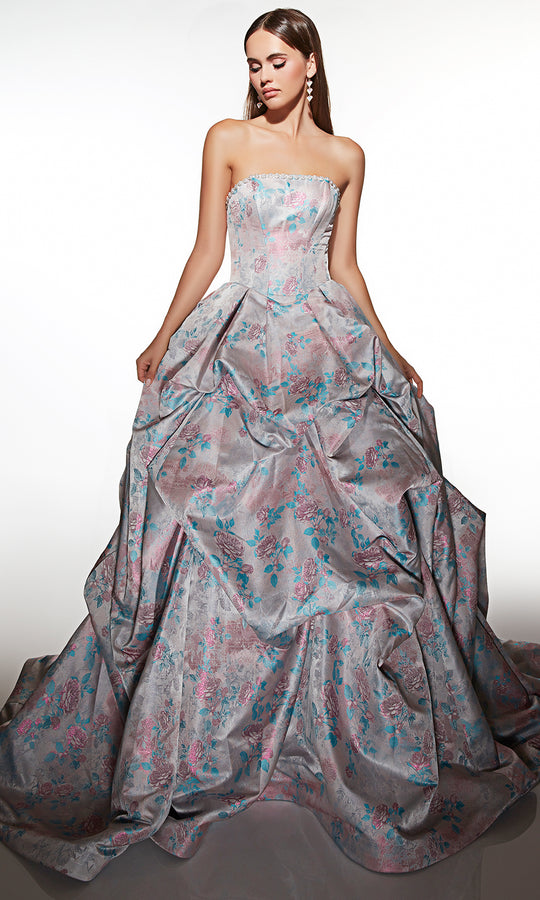 Alyce Paris 62039 - Pearl Trim Strapless Jacquard Ballgown