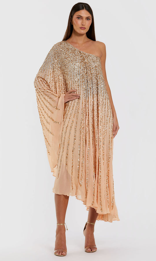 Mac Duggal 6204 - One Shoulder Cape Sequin High Low Dress