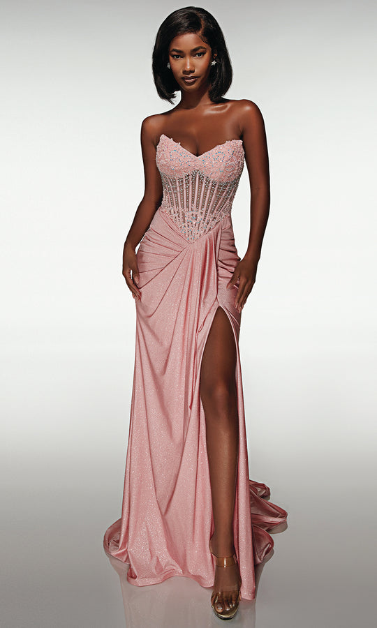 Alyce Paris 62057 - Beaded Corset Gown with Thigh Slit