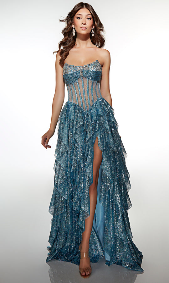 Alyce Paris 62081 - Glitter Corset Tiered Slit Gown