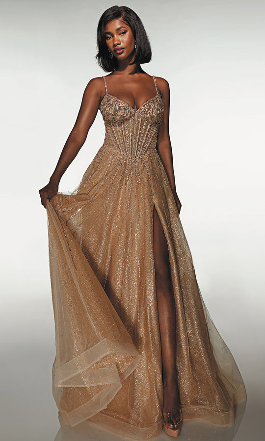 Alyce Paris 62093 - Sparkling Corset A-line Gown with Slit