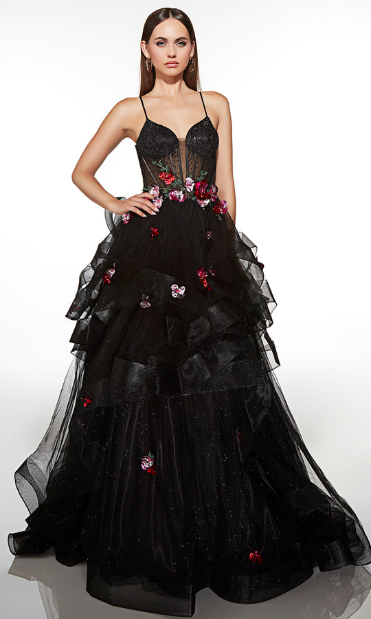 Alyce Paris 62108 - Floral Applique Tiered Ball Gown