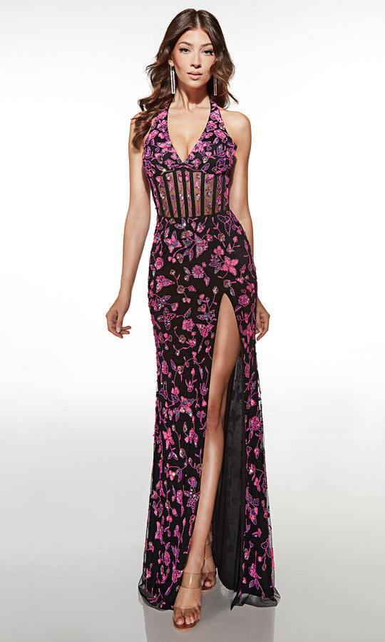 Alyce Paris 62116 - Halter Gown with Sheer Bodice & Slit