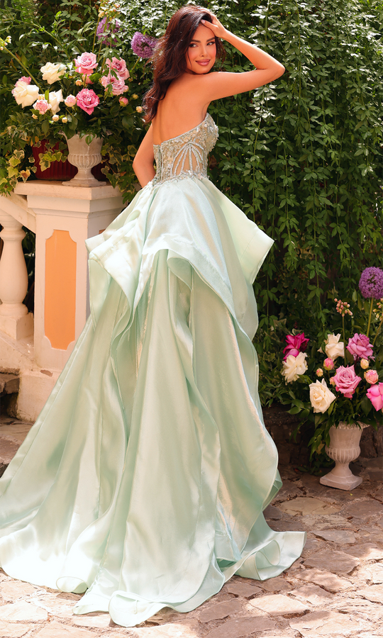 Clarisse 62131 - Strapless Satin Gown with Layered Ruffle Skirt