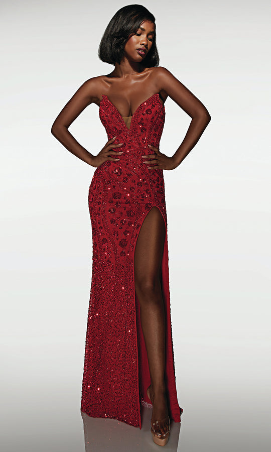 Alyce Paris 62136 - Embellished Plunging Neck Straight Gown