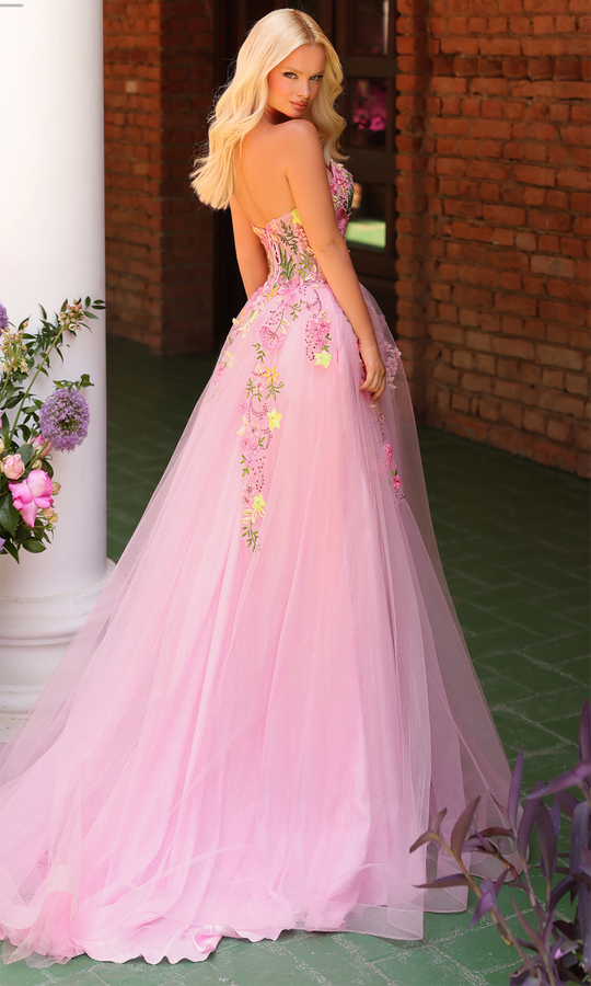 Clarisse 62138 - Floral Embroidered Ballgown with Sheer Bodice