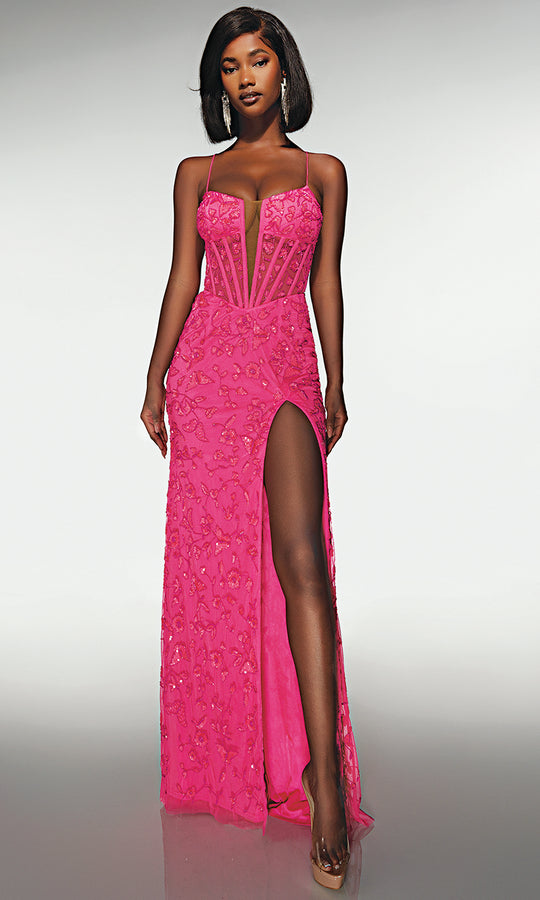 Alyce Paris 62139 - Floral Beaded Lace Up Gown