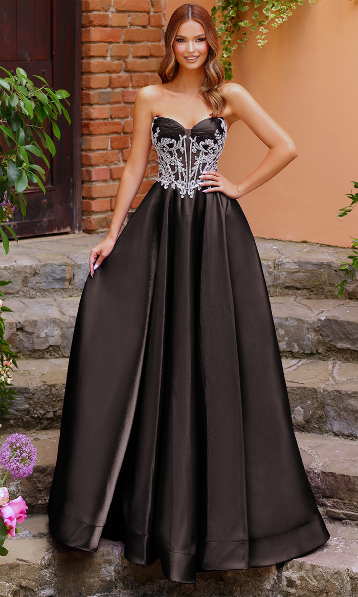 liquid satin dress Clarisse 62140 - Long Liquid Satin A-line Dress