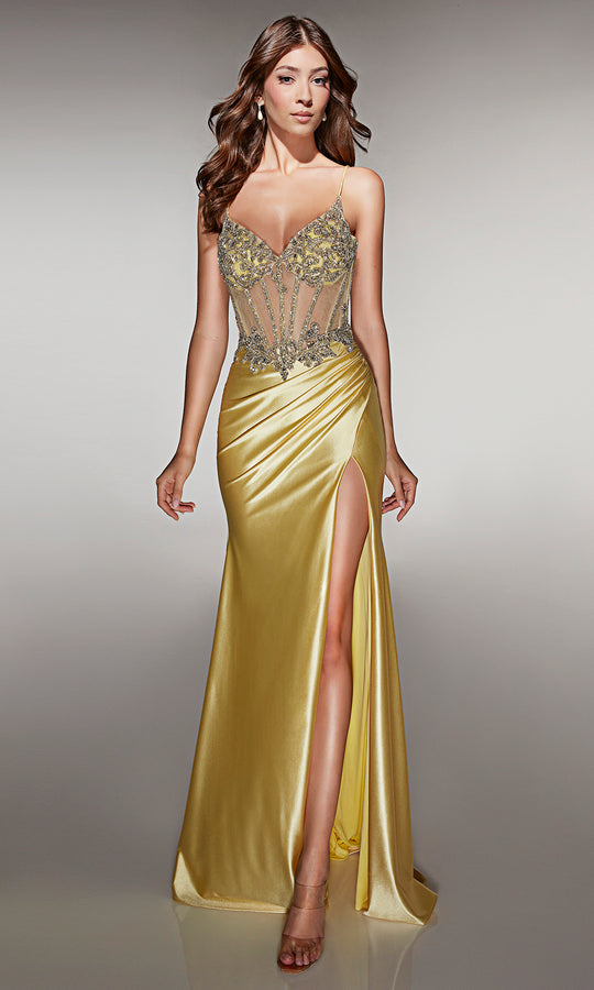 Alyce Paris 62154 - Beaded Bodice Gown with High Slit