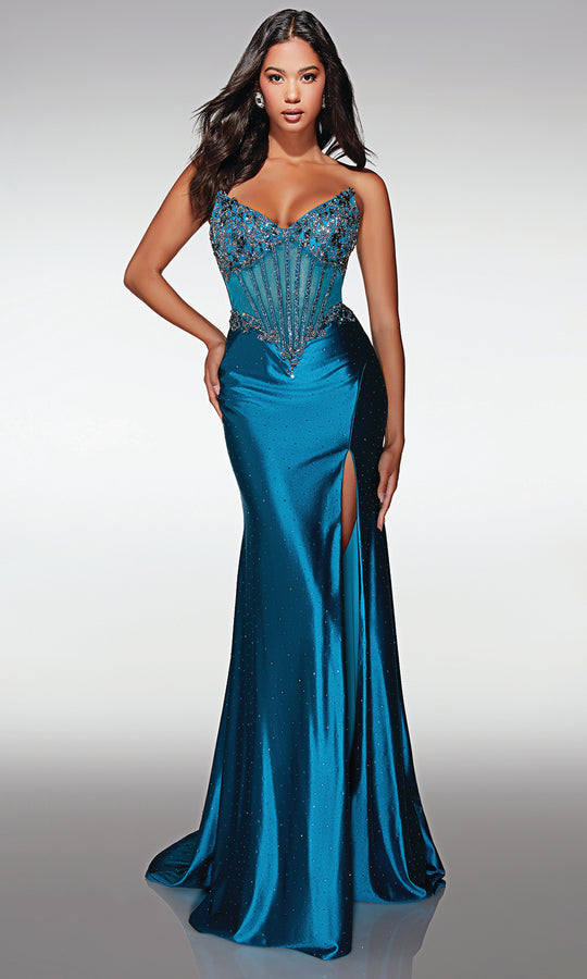 Alyce Paris 62168 - Beaded Corset Slit Gown