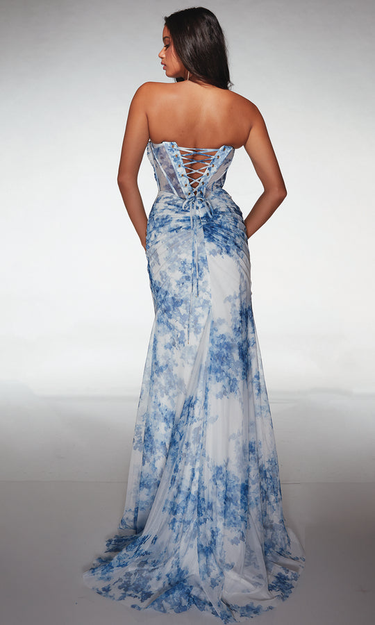 Alyce Paris 62176 - Corset Slit Printed Evening Gown