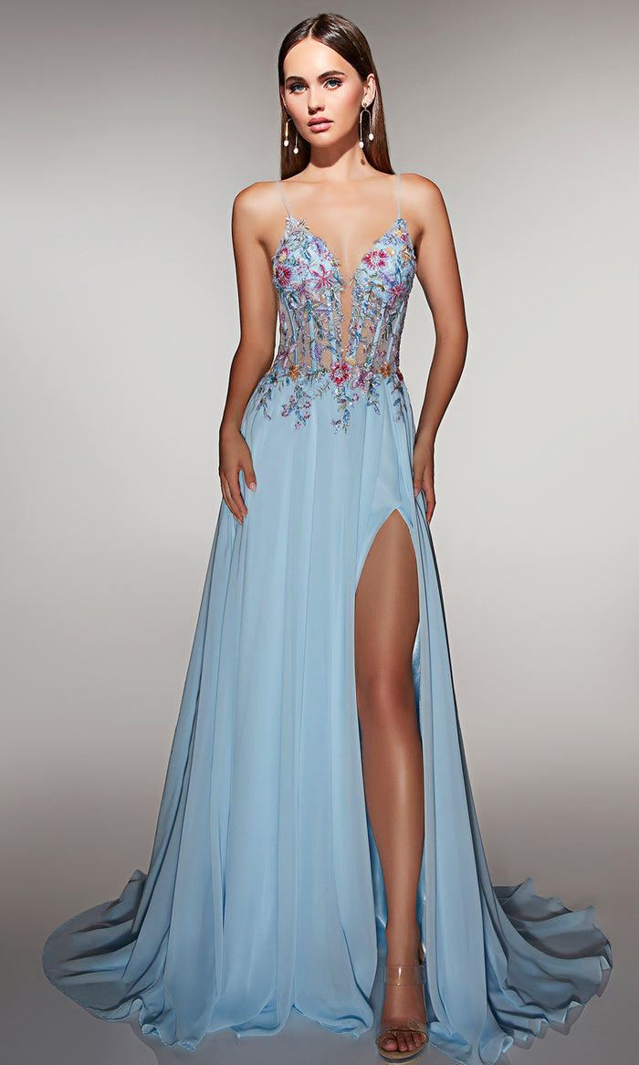 blue dress for baby girl Alyce Paris 62179 - Long Chiffon A-line Dress