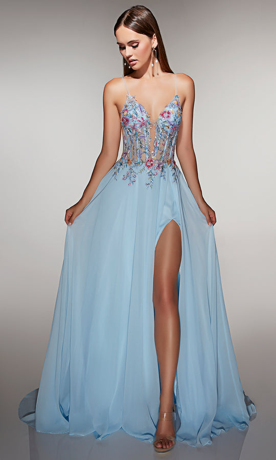 Alyce Paris 62179 - Floral Corset A Line Slit Gown