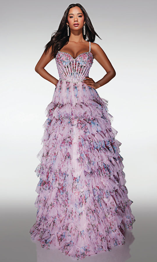 Alyce Paris 62182 - Floral Ruffle Ballgown with Beaded Bodice