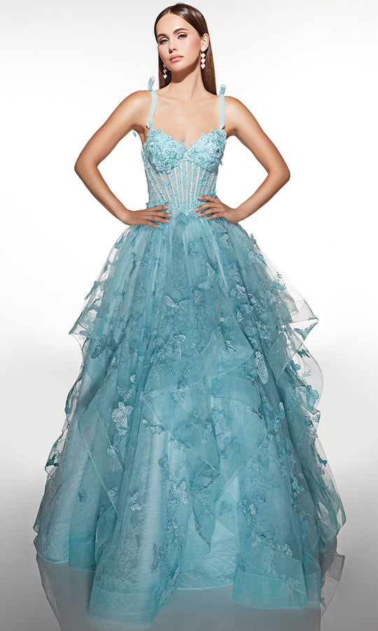 Alyce Paris 62199 - Floral Corset Ball Gown with Tiered Skirt