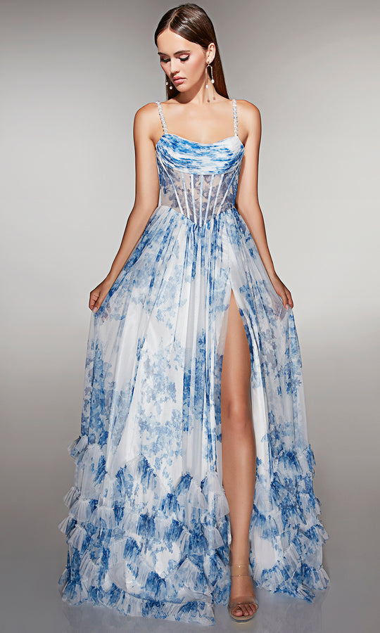 Alyce Paris 62202 - Floral Corset Gown with Ruffle Hem