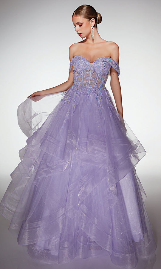 Alyce Paris 62207 - Off Shoulder Corset Ball Gown with Applique