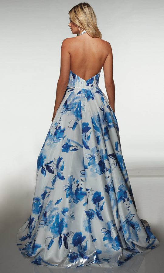 Alyce Paris 62214 - Floral Halter Ball Gown with Overskirt Slit