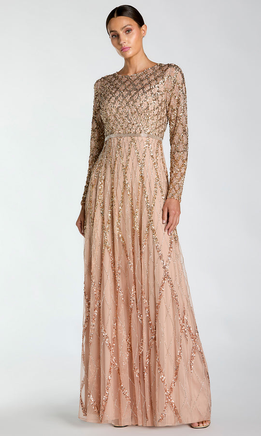 Mac Duggal 6235 - Shimmer Long Sleeve A-Line Evening Gown