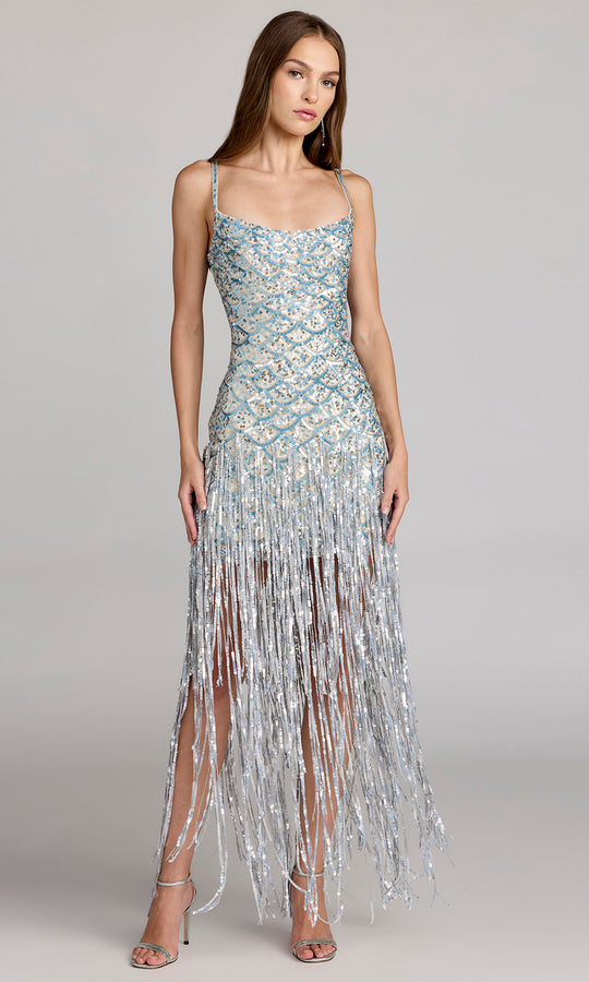 Mac Duggal 6251 - Sequin Fringe Scoop Neck Long Dress