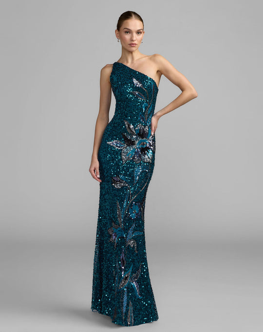Mac Duggal 6295 - Sequined One Shoulder Evening Dress