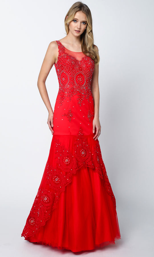 Juliet Dresses 654 - Embellished Lace Scoop Trumpet Gown