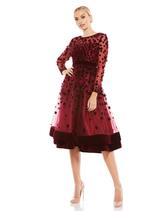 Mac Duggal Evening - 67007D Sheer Long Sleeve Modest Prom A-Line Dress