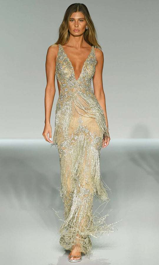 Sherri Hill 67045 - Fringe Beaded Sheath Evening Gown