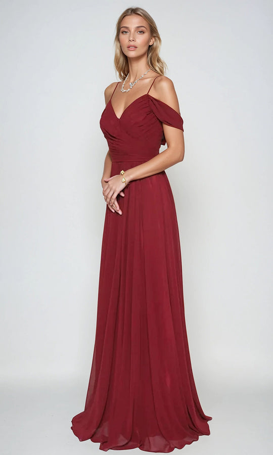 Juliet Dresses 676 - Ruched V-Neck Chiffon A-Line Gown