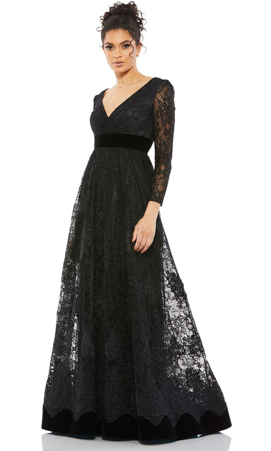 Mac Duggal 67861 - Long Sleeve Velvet Waist A-Line Gown