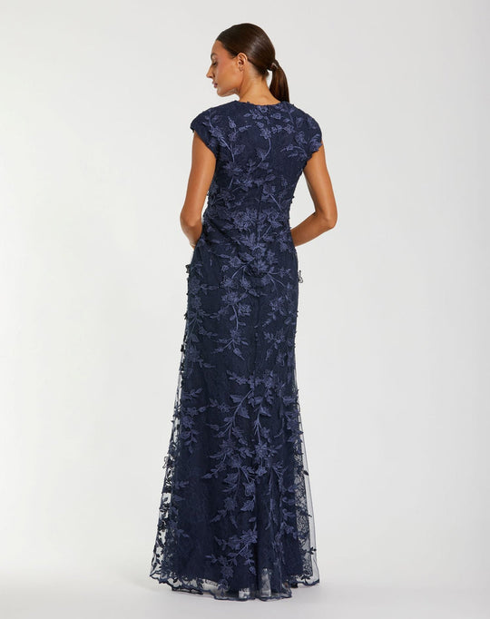 Mac Duggal 67882 - Embroidered Mesh Faux Wrap Long Gown