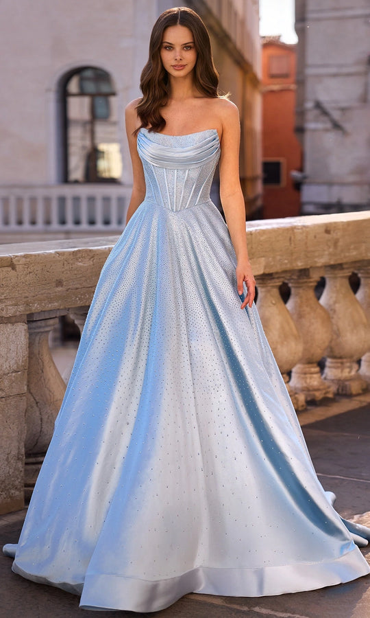 Sherri Hill 57520 - Draped Neckline Sparkle Basque Ballgown