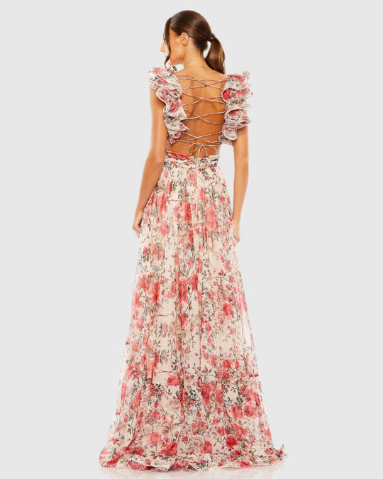 Ieena Duggal 68518 - Floral Print Strappy Back Chiffon Dress