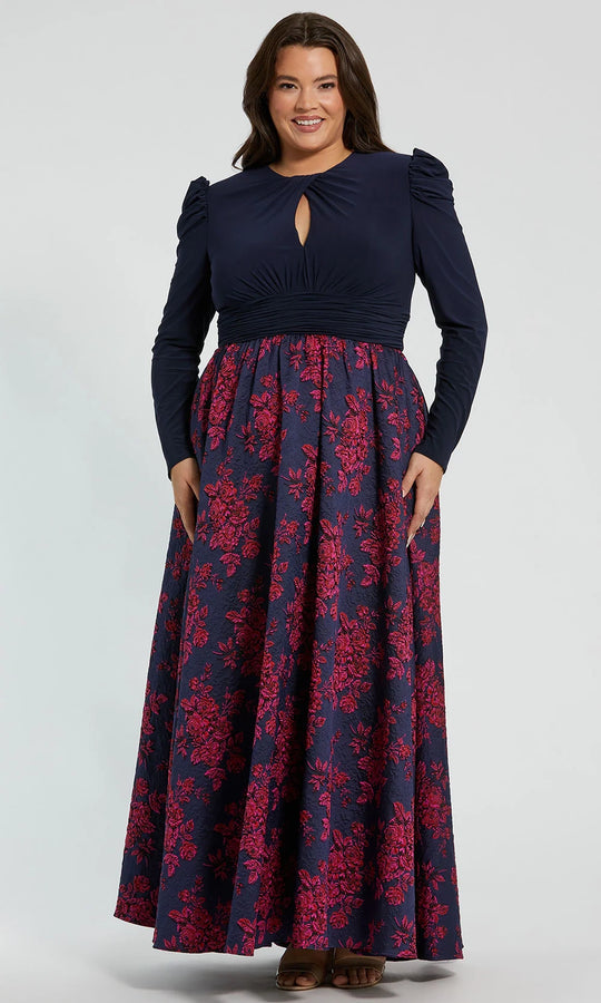 Mac Duggal 68556 - Floral A-line Dress with Puff Sleeves