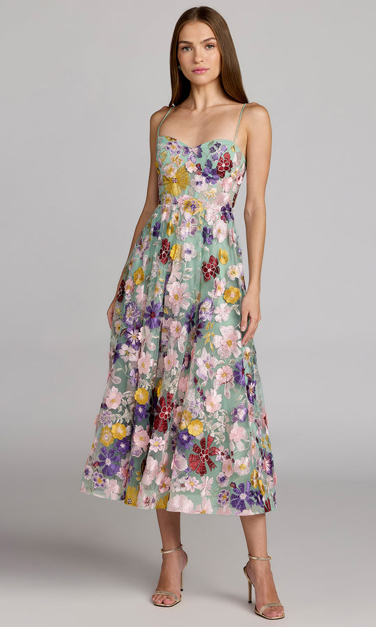 Ieena Duggal 68605 - Sweetheart Floral Embroidered Midi Dress