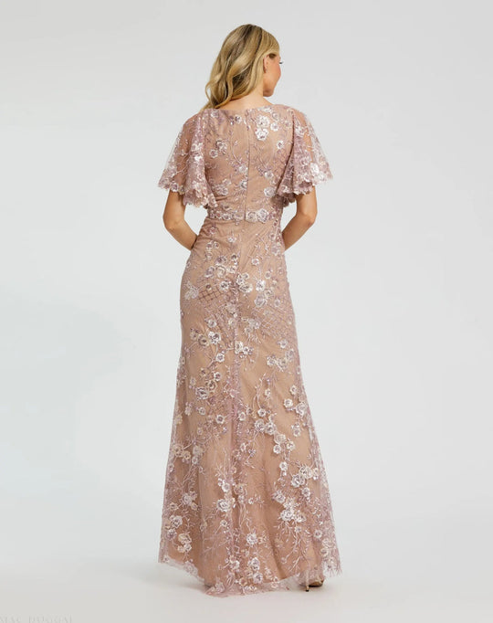 Mac Duggal 68743 - Flutter Sleeve Embroidered Sheath Dress