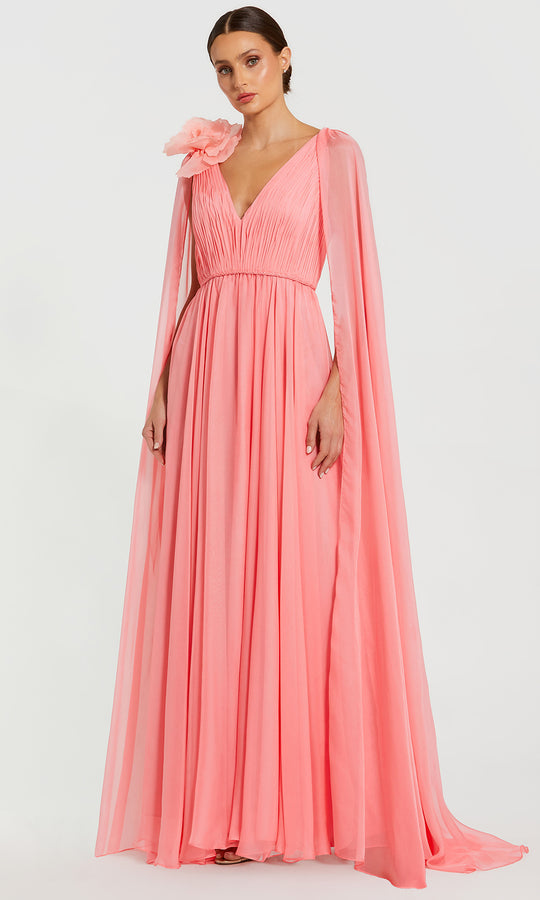 Ieena Duggal 68768 - Pleated Bodice Cape Sleeve Chiffon Gown