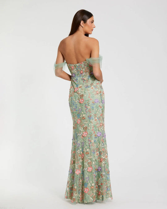 Ieena Duggal 68809 - Off Shoulder Floral Embroidered Dress