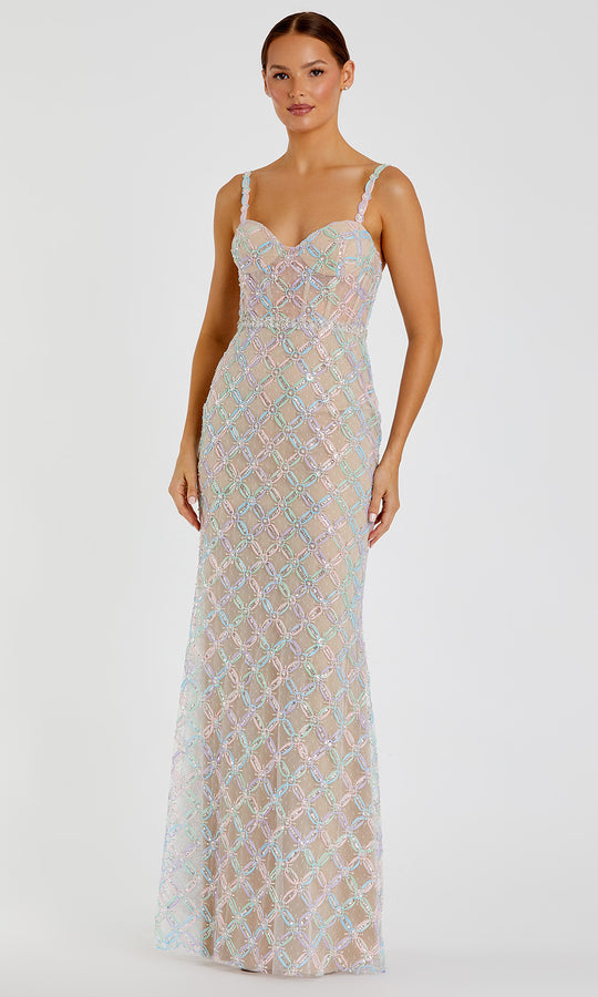 Mac Duggal 68886 - Geometric Beaded Column Evening Gown