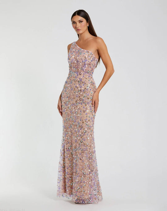 Mac Duggal 68889 - One Shoulder Floral Sequin Column Dress