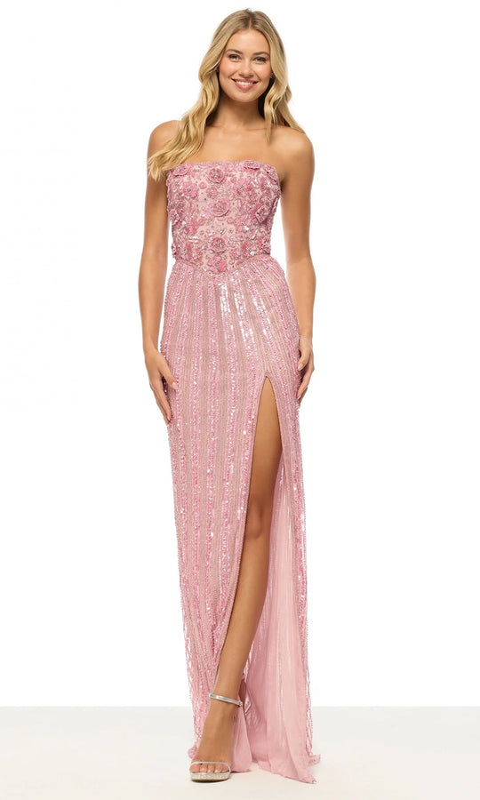 Sherri Hill 57632 - Floral Applique Straight Neck Fitted Dress