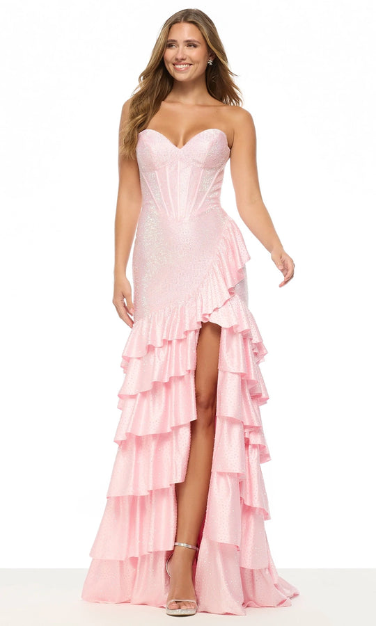 Sherri Hill 57695 - Beaded Ruffle Trumpet Gown with High Slit