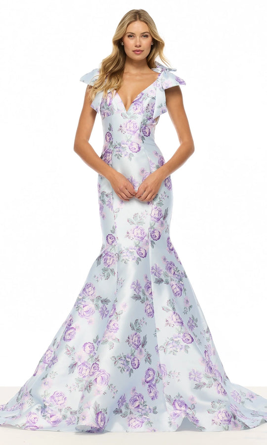 Sherri Hill 57854 - Floral Mermaid Gown with Shoulder Bows