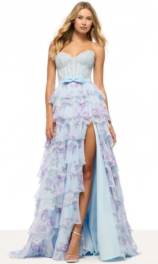 Sherri Hill 57908 - Lace Detail Tiered Floral Evening Gown