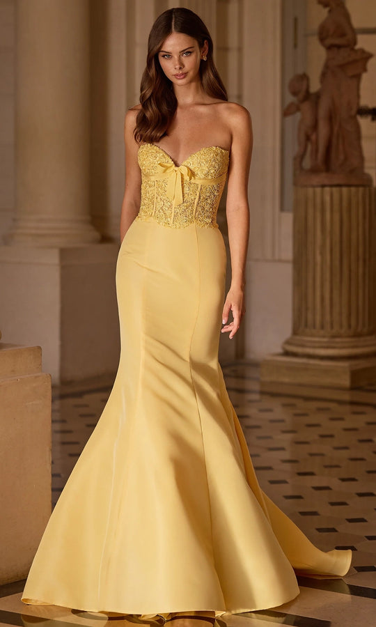 Sherri Hill 57621 - Embroidered Corset Gown with Bow Accent