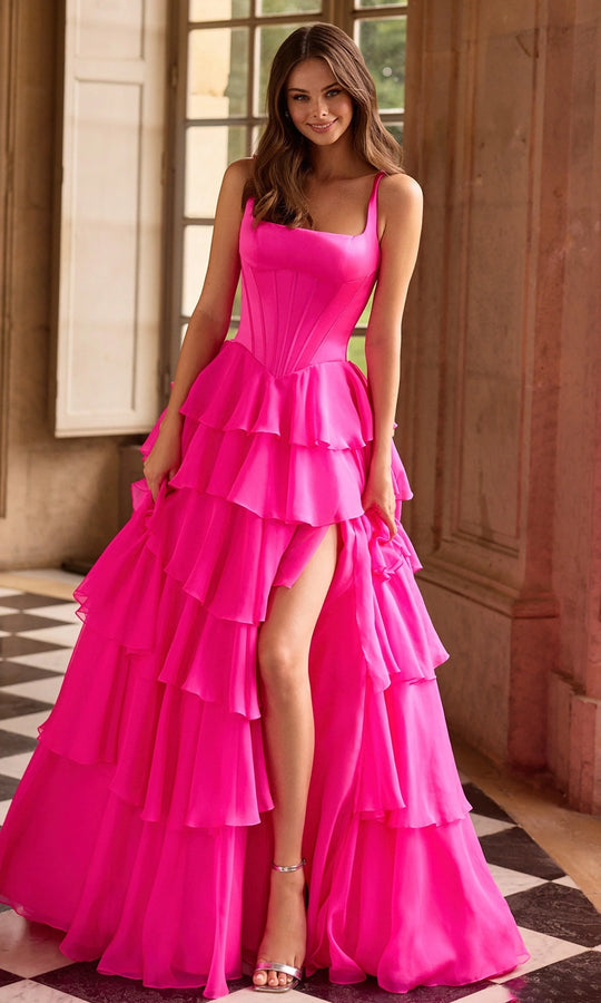 Sherri Hill 57625 - Tiered Corset Gown with High Slit